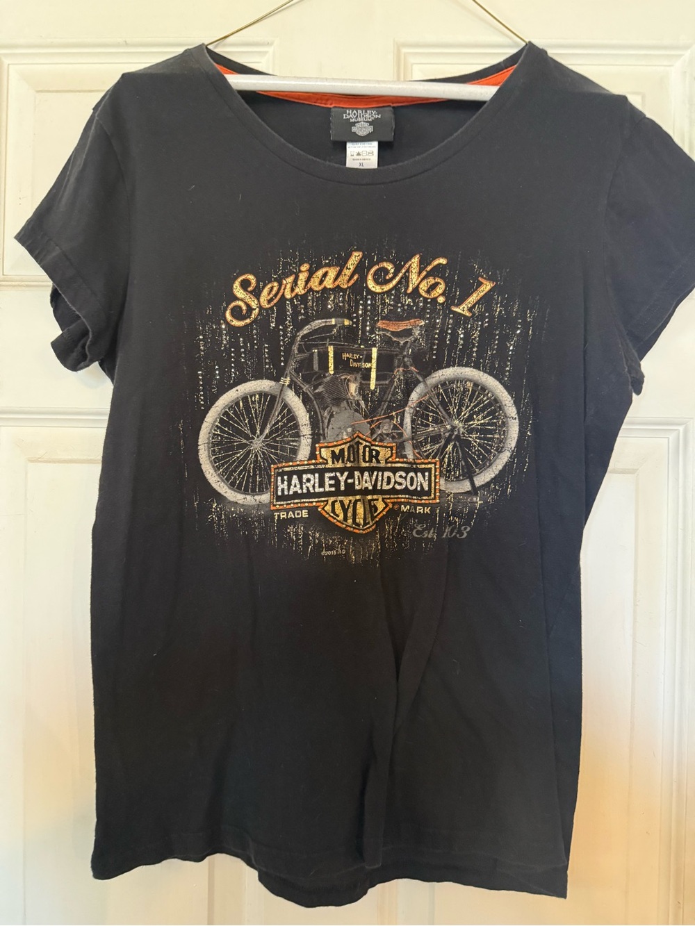 Harley-Davidson Black Tee with Gold & White Motorcycle Graphic